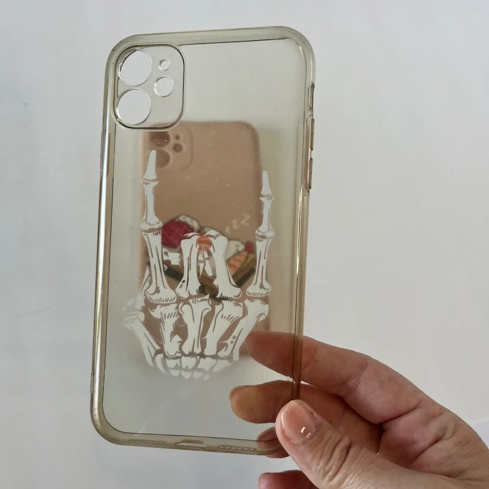 iPhone 11 Case Bundle Skeleton Rock Hand Clear & Sleeping Sushi Peach Matte